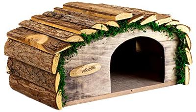 Woodside Hedgehog House & Hibernation Shelter with Bark Roof, Safe & Secure Predator Proof Outdoor Habitat/Feeding Station