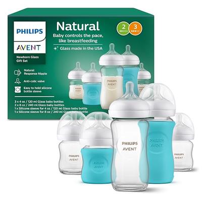 Amazon.com : Philips Avent Glass Natural Bottle with Natural Response Nipple, Baby Gift Set, SCD858/01 : Baby