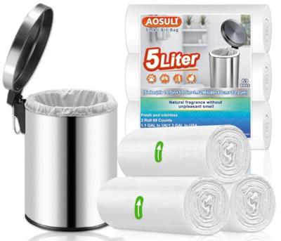 5Liter Small Bin Bags AOSULI 69 Counts Garbage/Trash Bags White Pedal Bin Liners for Home Office, Lawn,Bathroom,Toilet Wastebasket