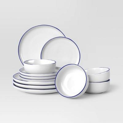 12pc Stoneware Dinnerware Set Blue Rim - Threshold™ : Target