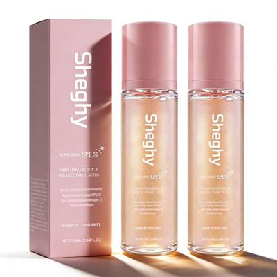 Sheghy Sunglaze Sheer Setting Mist Sunscreen SPF 50, Broad Spectrum Shimmering Body Oil Mist, Hydrating Makeup-Friendly Glow Spray, Reef-Safe, Non-Gre