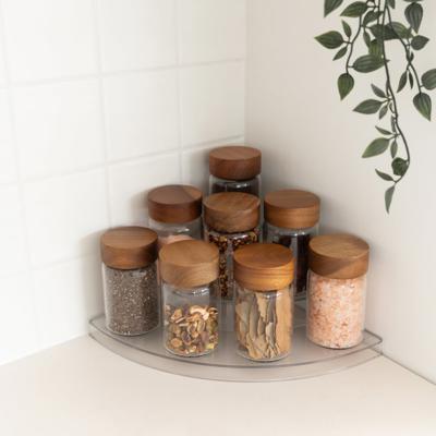 Clear 3-Tier Corner Shelf with 8x250ml Acacia Spice Jars
