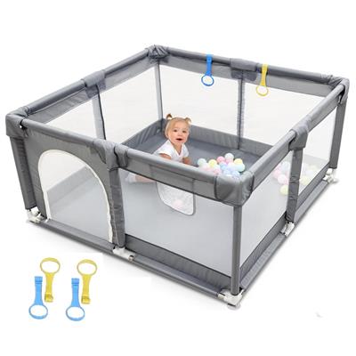 Buy Star Babies - Baby Playpen With 4 Pull-Up Rings - Dark Grey - 120 x 120 cm in UAE | Mumzworld