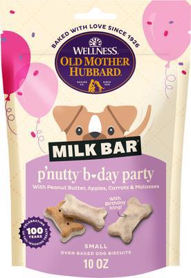 OLD MOTHER HUBBARD by Wellness Milk Bar PNutty B-Day Party Peanut Butter Biscuits Dog Treats, 10-oz bag - Chewy.com