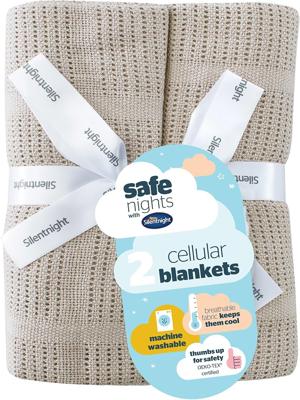 Silentnight Safe Nights Baby Blanket - Pack of 2 Soft 100% Cotton Cellular Baby Blanket for Newborn Ideal for Cot, Crib, Moses Basket and Pram - Baby