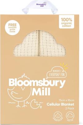 Bloomsbury Mill - Cellular Blankets Baby - Soft 100% Organic Cotton Baby Blanket - Pack of 2 - Essentials For Newborn - Ideal for Cot Bed, Travel, Car