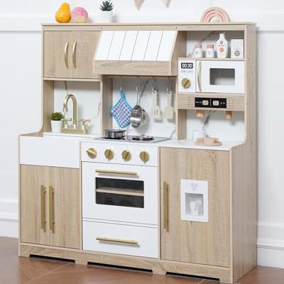 inFUNSAME Kids Kitchen PlaySet with Realistic Lights and Sounds,19 Accessories, Modern Design Upgraded Wooden Play Kitchen with Complete Play Areas, G
