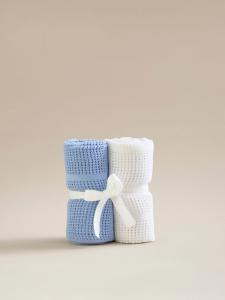 Blue & White Cotton Cellular Shawl Blanket - Set of 2 | Baby | George at ASDA