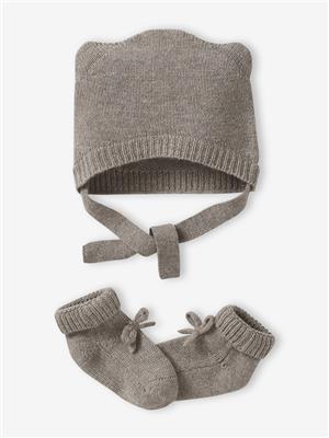 Beanie & Booties Set in Wool & Cashmere for Newborns - marl beige, Baby | Vertbaudet