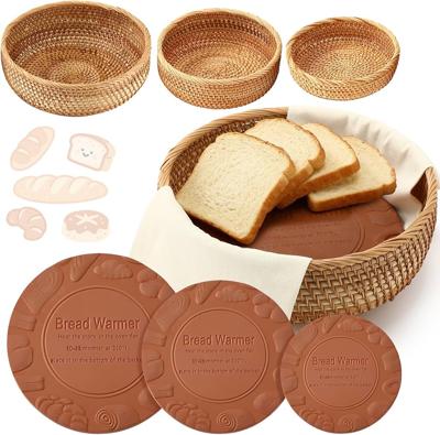 Amazon.com: Tiangrid 3 Sets Bread Warmer Basket with Warming Stone and Towel Sets Includes Food Basket with Lid Clay Warmer Stones and Linen Towel for