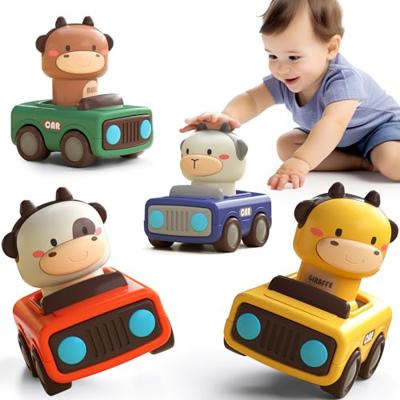 iPlay, iLearn Press to Go Car Toys for Toddlers 1-3, Baby Animal Racing Cars, Infant Play Vehicle Set, Baby Push Go Friction Car Toys for 6-9-12-18 Mo