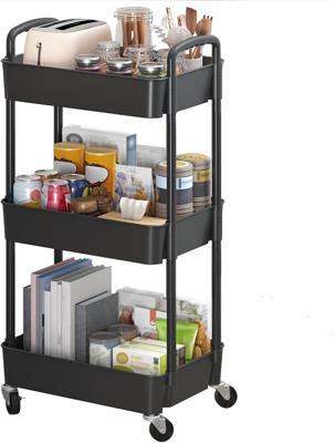Amazon.com: Sywhitta 3-Tier Plastic Rolling Utility Cart with Handle, Multi-Functional Storage Trolley for Office, Living Room, Kitchen, Movable Stora