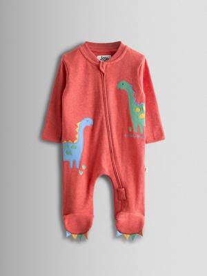 Orange Dinosaur 100% Cotton Footed Appliqué Sleepsuit | JoJo Maman Bébé