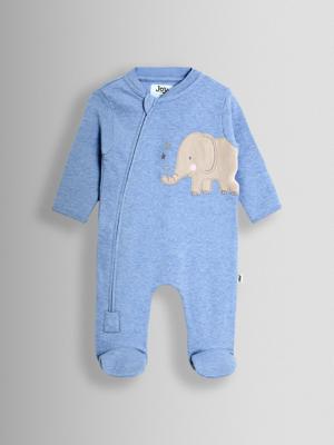 Blue Elephant 100% Cotton Footed Appliqué Sleepsuit | JoJo Maman Bébé