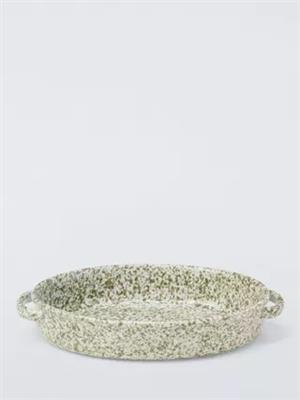 John Lewis Farmhouse Speckle Glaze Stoneware Serve Dish with Handles, Green