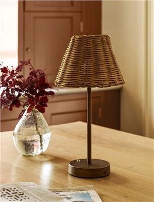 Burleigh Rechargeable Table Lamp With Rattan Shade - Iron, Nat