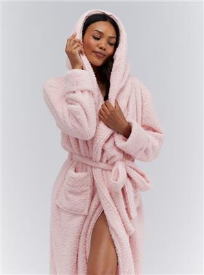Fluffy boucle long robe | Pink | Boux Avenue UK