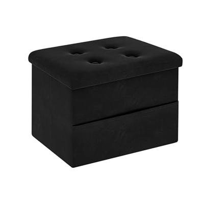 Zoes Homeware Small Storage Ottoman Foot Rest, Velvet Ottoman with Storage and Side Pocket, Black Foot Rest for Couch, Foldable Footstool for Chair, L