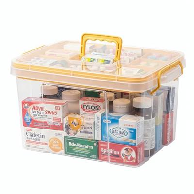 Pulseplay Clear Medicine Storage Box with Handle Portable Medicine Cabinet Organizer Multipurpose Plastic Storage Box with Removeable Tray for Home Of