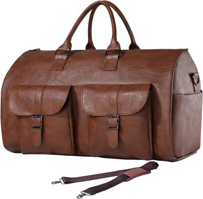 Amazon.com | seyfocnia Carry On Garment Bag, Waterproof Mens Garment Bag for Travel Business, Large Leather Duffel Bag with Shoe Compartment -Brown |