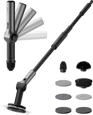 HOTO Flexi™ Electric Cleaning Brush, Adjustable Angle, Extendable Handle, Smart Display, IPX7 Waterproof, Powerful Spin Scrubber with 8 Replaceable Br
