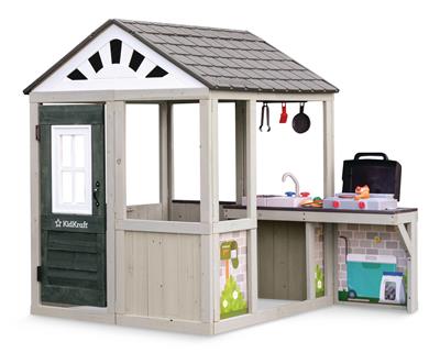 KidKraft Wooden Patio Party Playhouse w/ 11 Play Food Pieces, For Kids & Parents