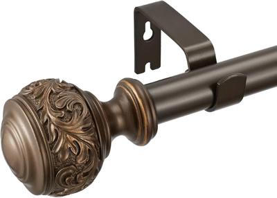 Amazon.com: Decorative Window Curtain Rod 1-Inch Diameter with Modern Design Floral Carved Ball Finials, Drapery Curtain Pole Extends from 72 to 144 I