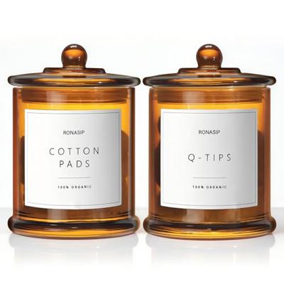 Ronasip Qtip Holder & Cotton Pad Dispenser, Bathroom Organizer and Storage Canisters, 16oz Glass Apothecary Jars for Kitchen, Restroom - Home Decor Ac