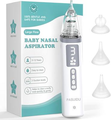 PASUIDU Electric Baby Nose Sucker, Baby Nose Cleaner Vacuum Cleaner with 3 Suction Strengths, 3 Soft Silicone Tips, 10 Soothing Music and Light, for I