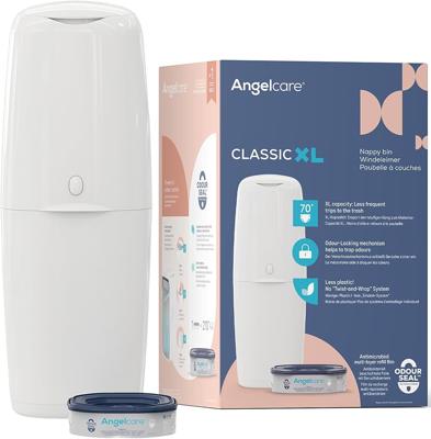Angelcare Classic XL Nappy Bin - holds up to 70 nappies – simple no twist refills – for less film use – get more nappies per cassette and save! Includ