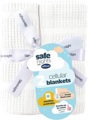 Silentnight Safe Nights Baby Blanket - Pack of 2 Soft 100% Cotton Cellular Baby Blanket for Newborn Ideal for Cot, Crib, Moses Basket and Pram - Baby