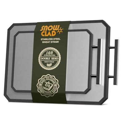 SNOWCLAD Stainless Steel Cutting Board,Double Sided Steel Cutting Board Set for kitchen,Stainless Steel/Wheat straw pp Large for meat,Dishwasher Safe