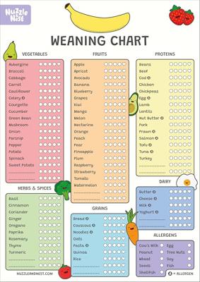 Nuzzle & Nest Baby Weaning Chart (A3), Baby & Toddler First Foods Checklist, Baby-Led Weaning, Allergen Tracker (Standard) : Amazon.co.uk: Baby Produc