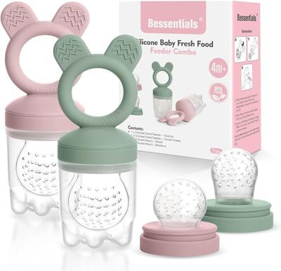 Bessentials Baby Fresh Fruit Food Feeder - 2 Pack Silicone Mesh Feeders for Infant Safe Self Feeding |3 Sizes Food Pouches Included| Suitable for Baby