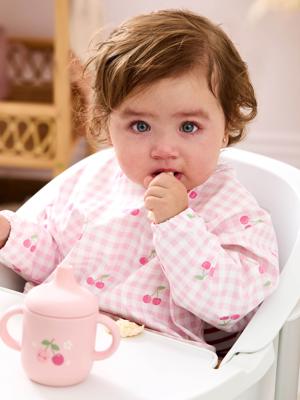 Pink Cherries Sleeved Bib | JoJo Maman Bébé