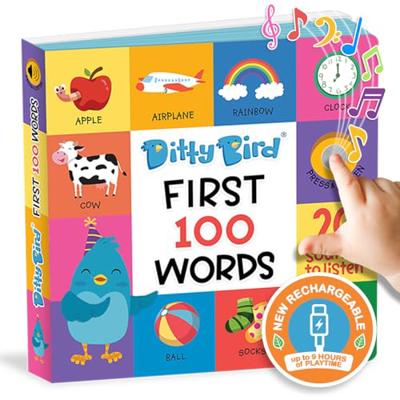 Ditty Bird Talking Books 100 Words | Fun Vocabulary & Speech Learning for Babies | Board Books for Toddlers 1-3 | Childrens Interactive Toddler Books