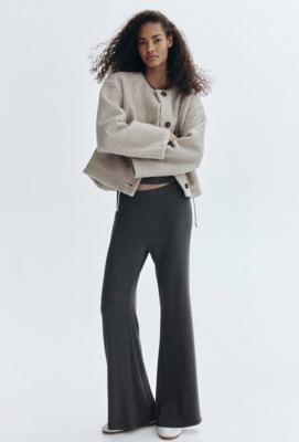 Women Dark gray melange Flared fine-knit trousers | H&M CA