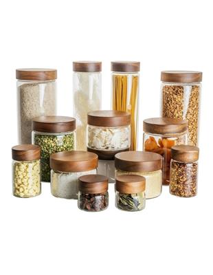 Little Label Co Acacia Wood Glass Jar in Clear | MYER