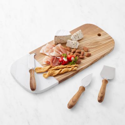 Olivewood & White Marble Rectangular Cheese Board | Williams Sonoma