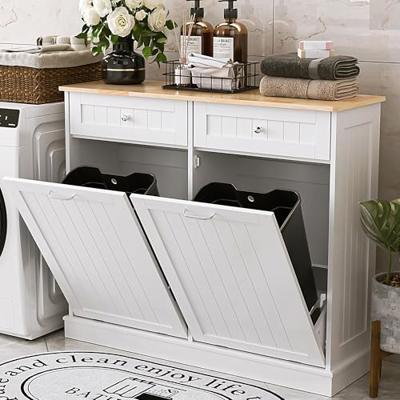 AHB Double Tilt Out Trash Can Cabinet Hidden Kitchen Trash Can, 2x13 Gallons Freestanding Recycling Cabinet with Hideaway Drawers Pet Proof Trash Can
