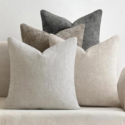 MIULEE Pack of 4 Couch Throw Pillow Covers 18x18 Inch Neutral Soft Decorative Chenille Pillow Covers Farmhouse Boho Cushion Covers for Mid Century Mod