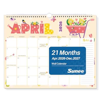 SUNEE Wall Calendar 2026-2027- 21 Months Apr.2026 - Dec. 2027, 14.5x11.5 Big Grid Hanging Calendar 2026 with Note for Organizing & Planning, 2026 Wa