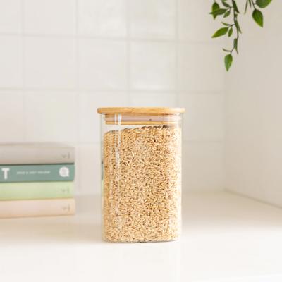 Square Glass and Bamboo Storage Jar 1.25L | Kitchen Organisation | Pantry Storage Containers