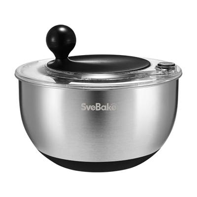 SveBake 5.3Qt Stainless Steel Salad Spinner with Stop Button, BPA-Free Vegetable Lettuce Spinner, Transparent Lid & Drainage Hole, Non-Slip Base, Dish