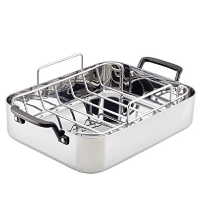 KitchenAid 5-Ply Clad Stainless Steel Roasting Pan/Roaster with Removable Rack, 15 Inch x 11.5 Inch - Polished Stainless Steel