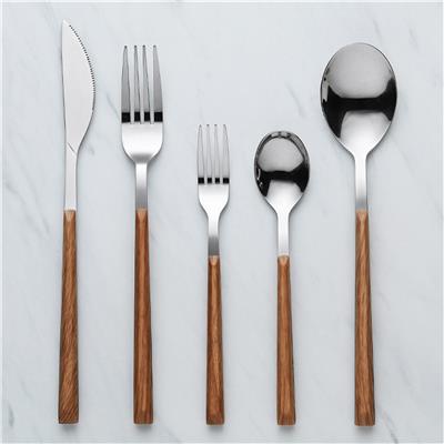 Latitude Run® 20-Piece Stainless Steel Flatware Set With Wooden-Grain Handle, 4-Piece Fork, Knife, Spoon, And Fruit Fork | Wayfair