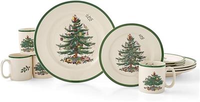 Amazon.com | Spode Christmas Tree 12-Piece Dinnerware Set (Service for 4) | Made in the UK, New & Improved, Fine Earthenware, Microwave & Dishwasher S