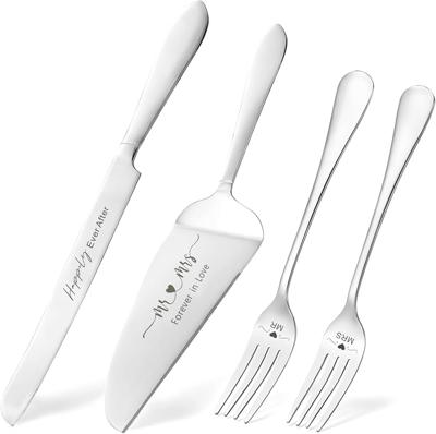 Amazon.com | ROXBURGH Wedding Cake Knife and Server Set, Engraved Mr and Mrs Silver Forks Cake Cutting Set Pie Dessert Servers for Wedding Anniversary