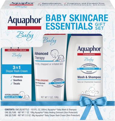 Amazon.com: Aquaphor Baby Skin Care Essentials Gift Set, 3 Item Variety Pack | Baby Wash and Shampoo (16.9 FL OZ), Healing Ointment for Chapped Skin a
