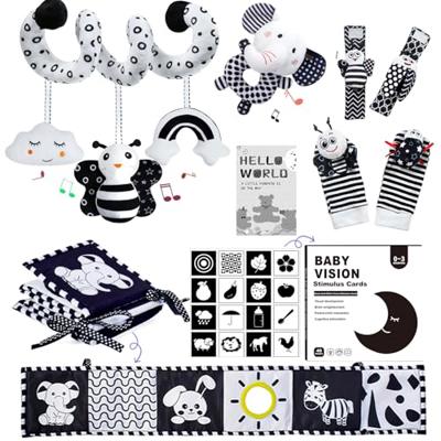 Starrykids Black and White Baby Sensory Toys, High Contrast Newborn Toy, Spiral Pram Toys for Babies, Rattles, Sensory Cards，Soft Baby Books, Newborn